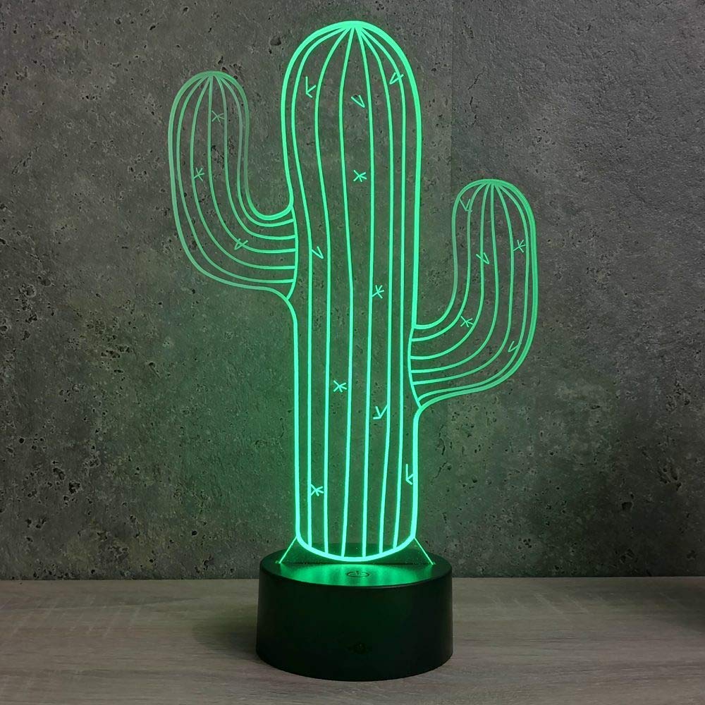3D Cactus Flower Night Light - 7 Color Changing LED Illusion Lamp with Touch Switch, USB Powered, Acrylic ABS Base - Perfect for Bedroom, Desk, Nursery Decor & Gift Ideas
