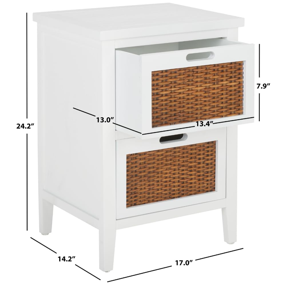 Safavieh American Homes Collection Jonah Dark Teak 2-Drawer End Table - Stylish Nightstand for Bedroom, Living Room & Office Furniture