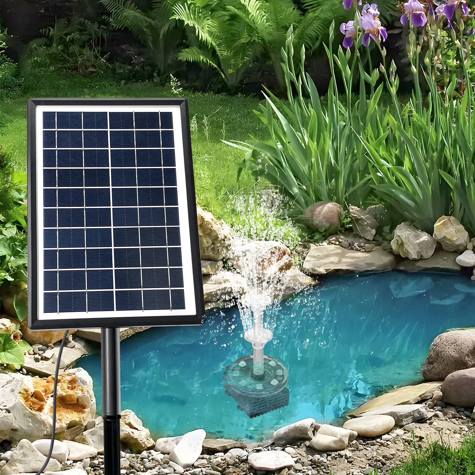 7W Solar Fountain Pump with 3000mAh Built-in Battery, Dual Nozzle Floating Solar Water Pump for Garden, Pond, Birdbath - 10 Spray Patterns for Outdoor Decoration & Relaxation