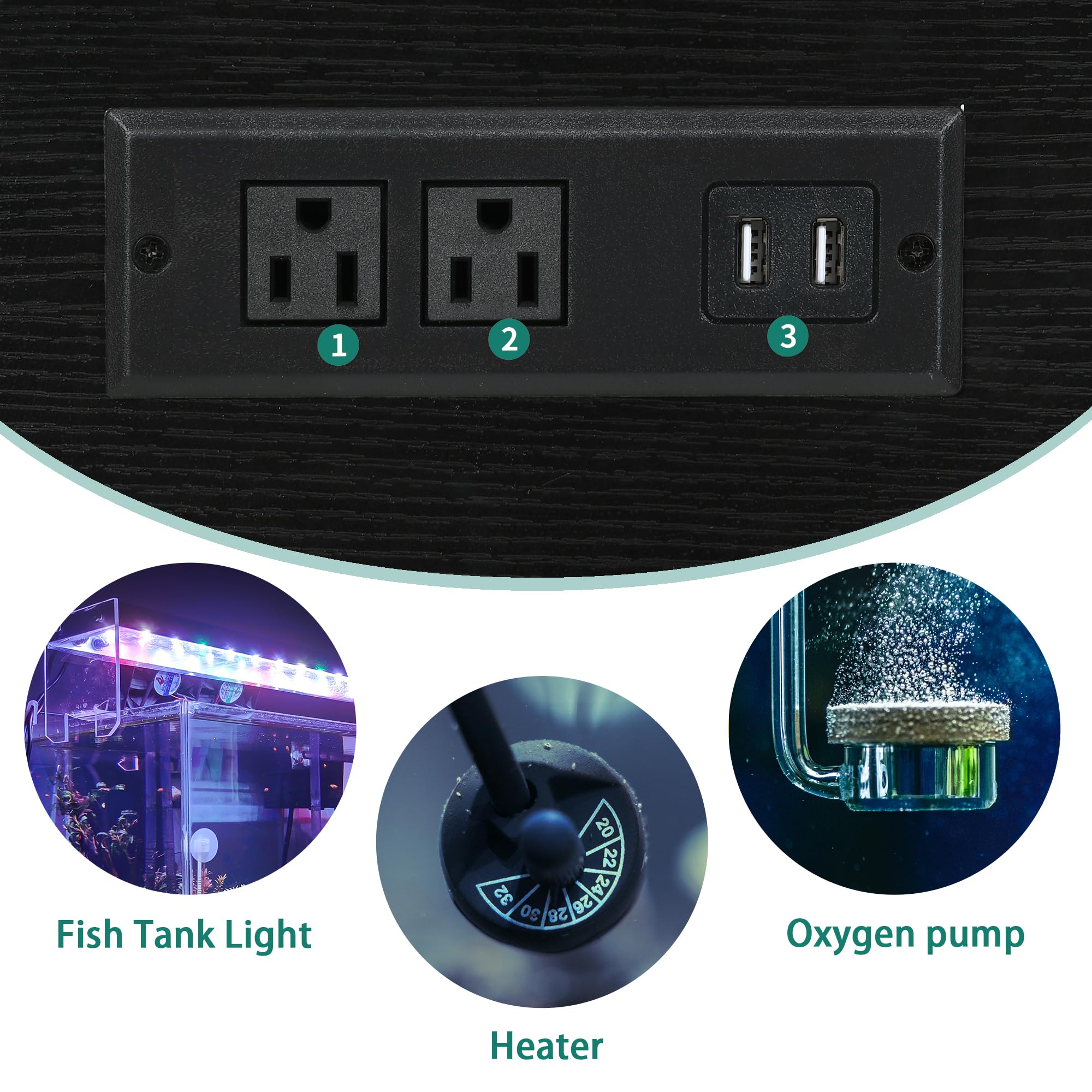 YITAHOME 20-29 Gallon Metal Aquarium Stand with Power Outlets & LED Light - Heavy Duty Fish Tank Stand with Storage Cabinet for Turtle Tanks, Reptile Terrariums - 350LBS Capacity, Black - Perfect for Home, Office & Pet Store Displays