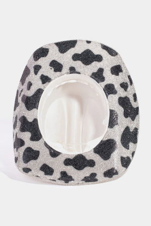 Pave Rhinestone Studded Cow Print Black Western Cowboy Hat for Women - Fashion Cowgirl Hat for Rodeo, Halloween, and Country Music Festivals