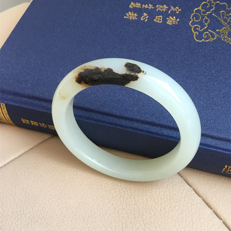 Natural Jade Bangle - Nephrite Jade Bracelet, 58.1mm Inner Diameter (NBE004) - Elegant Handmade Jewelry for Women, Perfect for Weddings, Gifts & Spiritual Healing