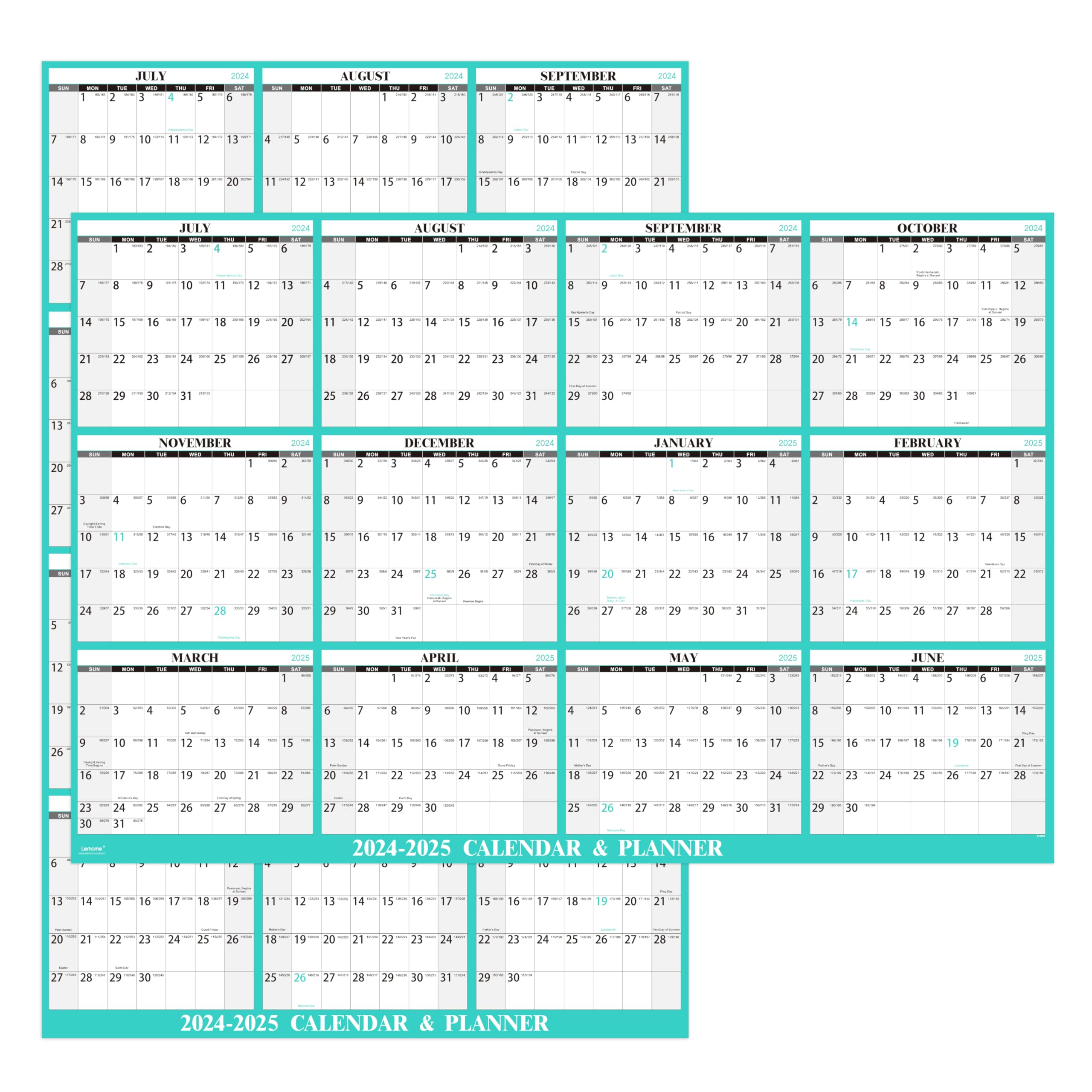 2024-2025 Dry Erase Wall Calendar - 12 Month Reusable Whiteboard Calendar from July 2024 to June 2025 with Julian Dates | Perfect for Office, Classroom & Home Planning | Green Design