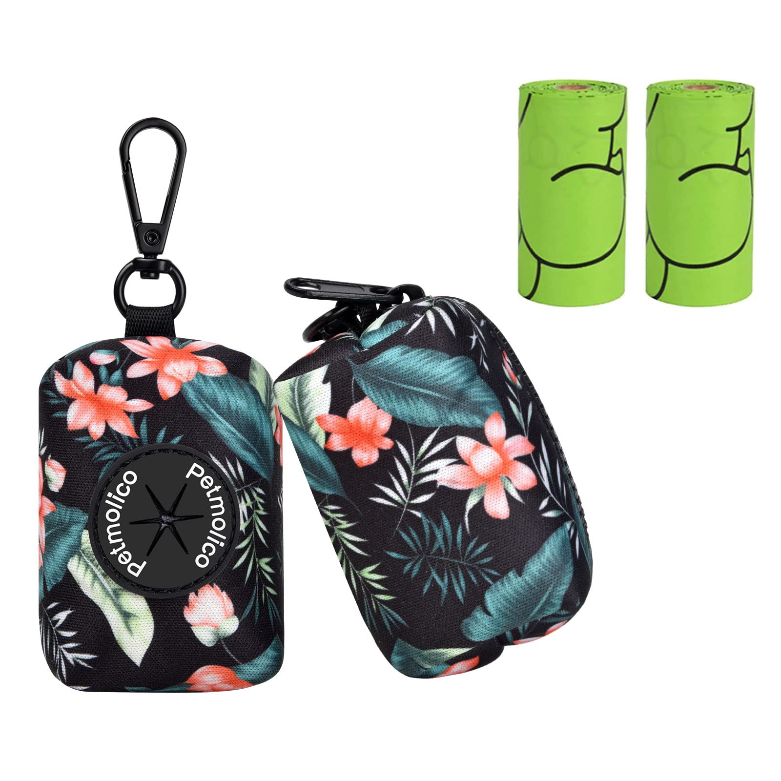 Premium Dog Poop Bag Holder & Leash Attachment - Waste Bag Dispenser with Zippered Pouch for Any Leash | Includes Free Roll of Dog Bags (2-Pack, Lotus Floral) | Perfect for Walks, Hikes & Outdoor Adventures with Your Pet