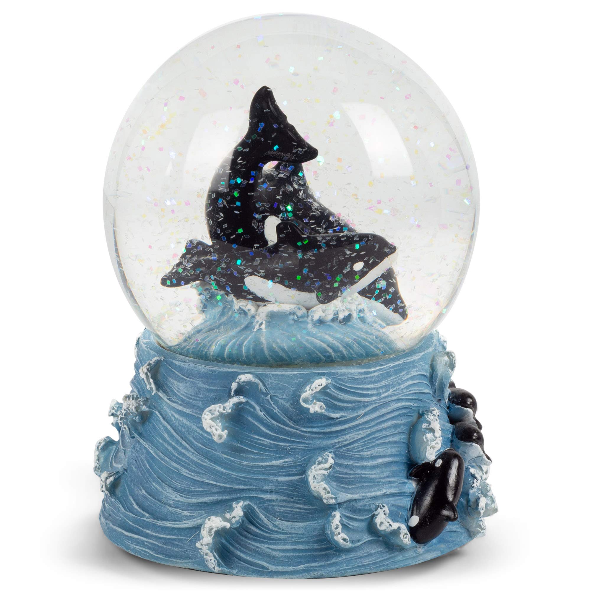 Elanze Designs Killer Whales Swimming in Ocean - 100mm Wind Up Music Snow Globe with Glitter Water, Plays 