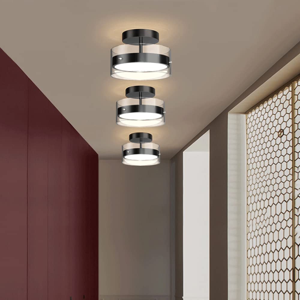 3000K LED Semi-Recessed Ceiling Light Fixture with Glass Shade - Warm White Close-to-Ceiling Lighting for Kitchen, Hallway, Bedroom, Bathroom & Farmhouse | Energy-Efficient Indoor Lighting Solution for Cozy Home Ambiance