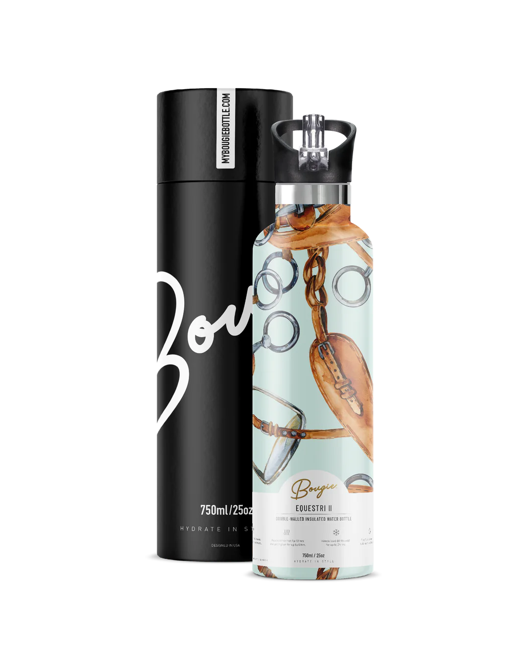 My Bougie Bottle Equestrian 25oz Insulated Stainless Steel Water Bottle - Leakproof & Sweatproof for Horse Riding, Gym & Outdoor Adventures