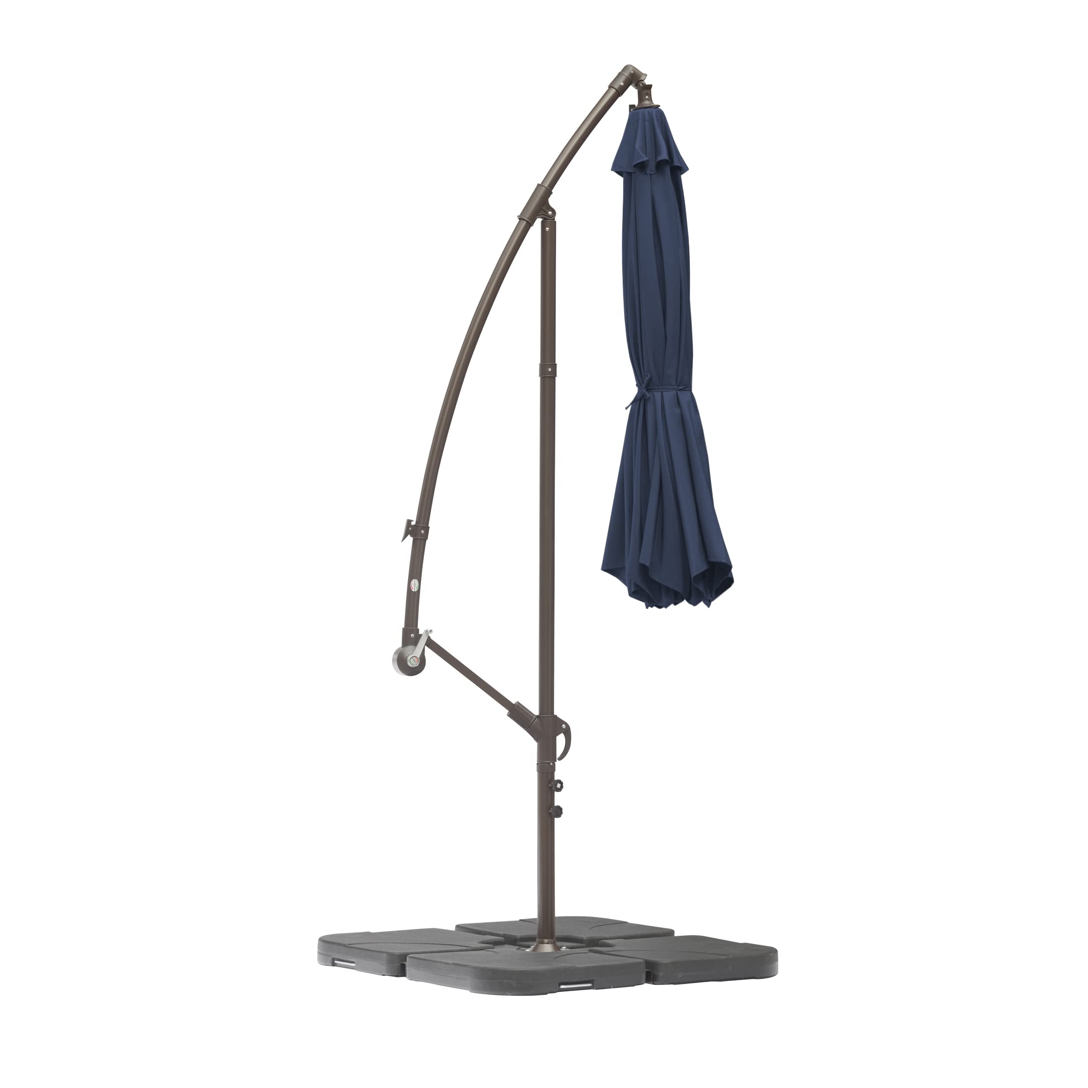 WO Home Furniture 10ft Outdoor Patio Cantilever Umbrella with Stand, Base & 3 Weights - Durable Hanging Shade Kit for Backyard, Poolside, and Garden Relaxation