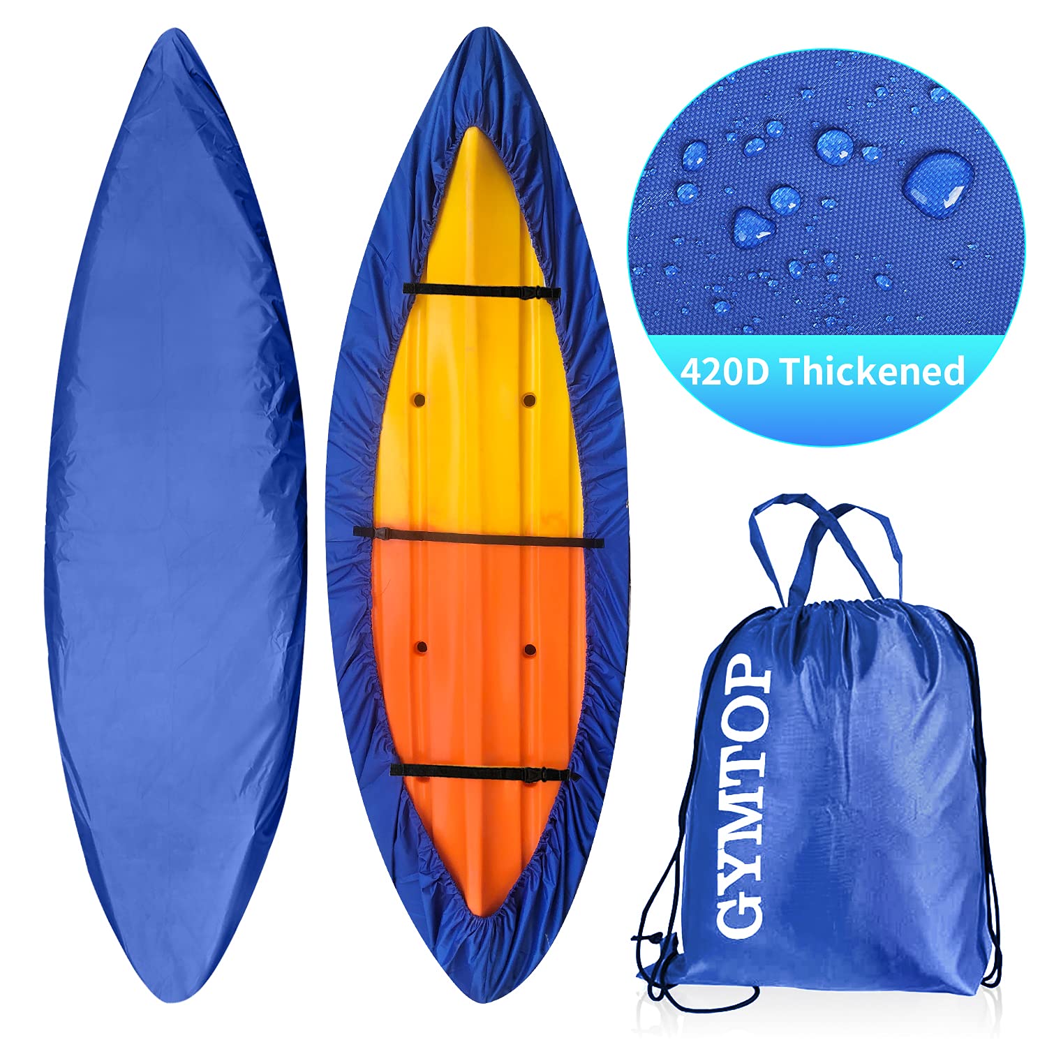 **7.8-18.2ft Waterproof 420D Thickened Kayak Canoe Cover - UV Protection, Sunblock Shield for Outdoor Storage & Dust Protection - Fits 13.8-15.2ft Kayaks (Dark Blue) - Ideal for Boating, Kayaking & Outdoor Adventures**