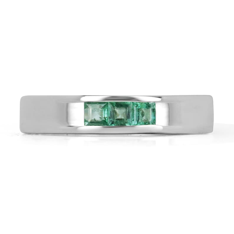 0.50tcw 3 Stone Natural Medium Dark Green Emerald Sterling Silver Ring for Men & Women | .925 Silver Unisex Middle Finger Ring | Perfect for Gifts, Weddings & Everyday Wear