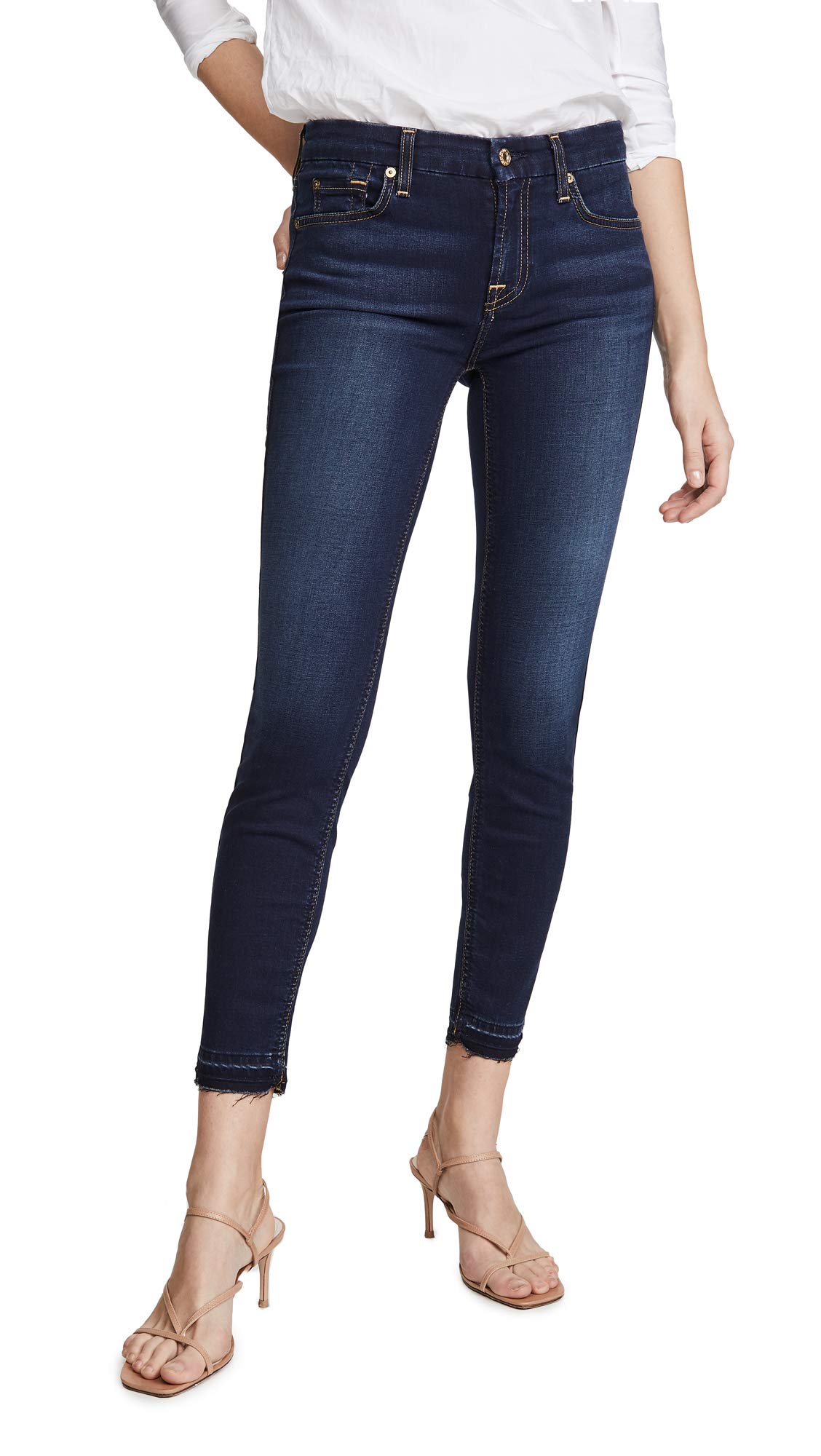 7 For All Mankind Women's Mid Rise Skinny Fit Ankle Jeans - Stretch Denim Pants for Casual Wear & Everyday Outfits | Comfortable Slim Fit Jeans for Work, Date Night and Weekend Style