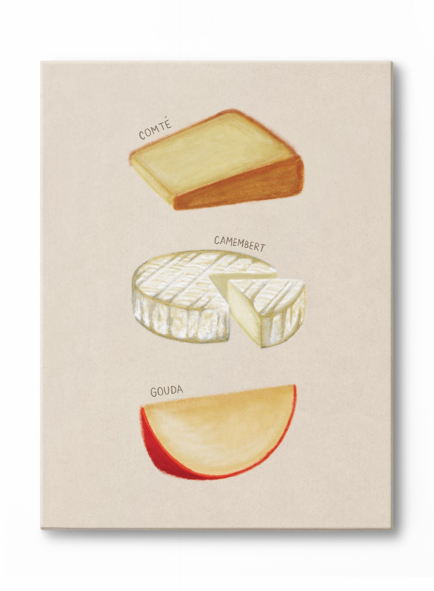 Hand Painted Cheese Art Print on Canvas - Perfect for Kitchen Decor, Dining Room Wall Art & Cheese Lover Gifts