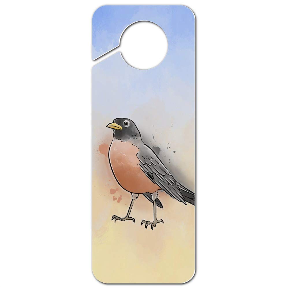 Robin Watercolor Northeastern Bird Plastic Door Knob Hanger Sign - Hand-Painted Home Decor for Spring & Easter - Perfect for Front Door, Bedroom, or Gift Giving