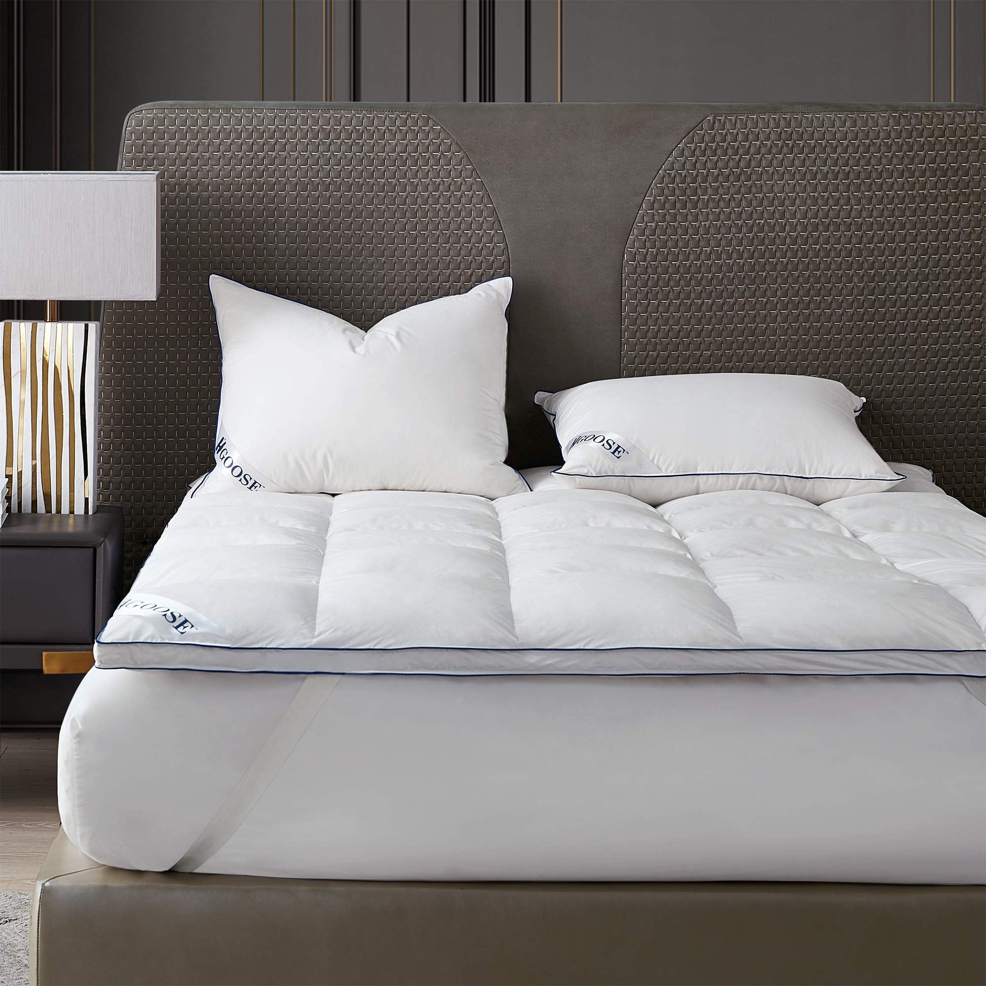 Byourbed HGOOSE King Size Baffle Box Hungarian Featherbed - Premium Down Alternative Mattress Topper for Ultimate Comfort & Support - Perfect for Bedrooms, Guest Rooms & Luxury Hotels