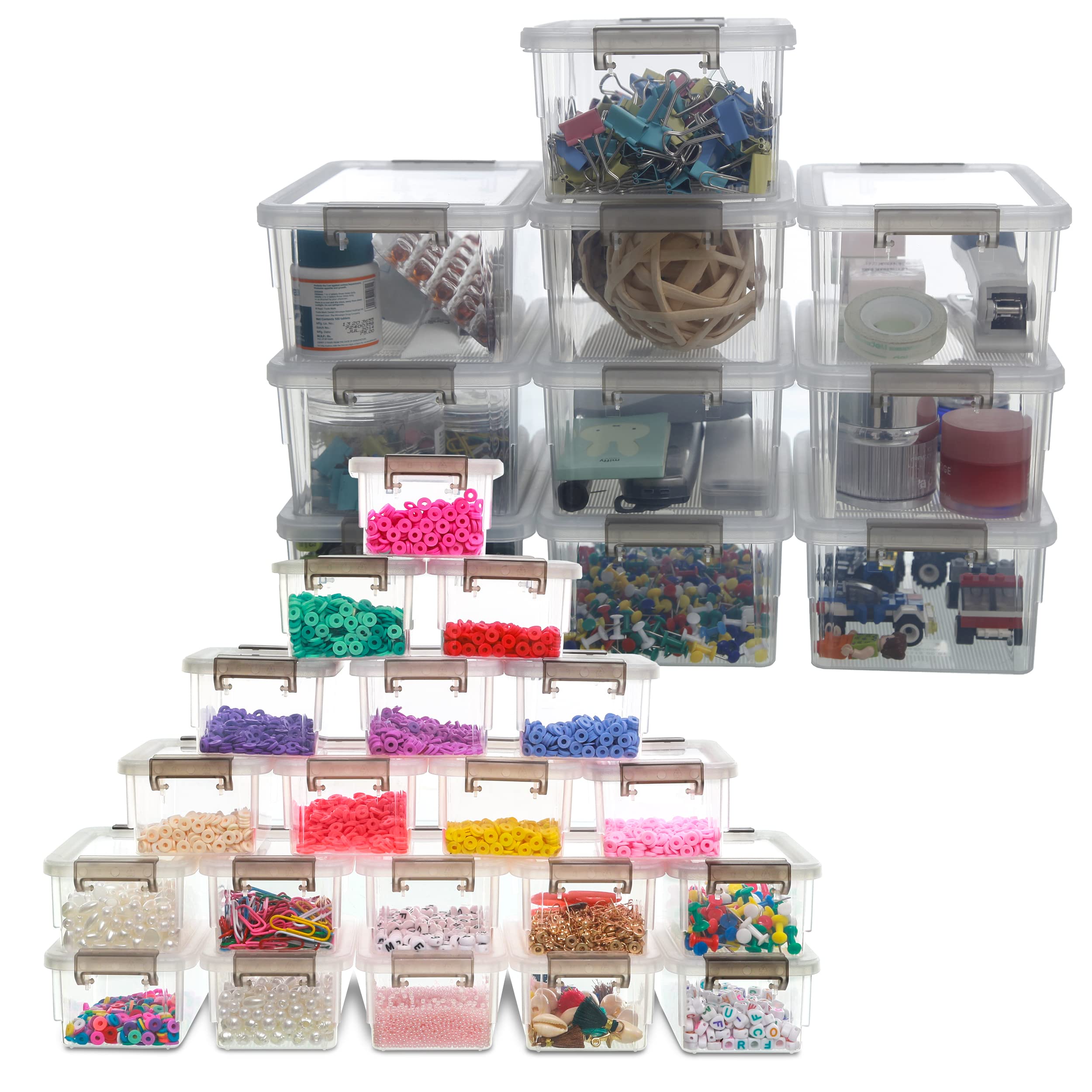 20-Pack 0.18 QT Clear Plastic Bead Organizer Boxes & 10-Pack 1.3 QT Small Stackable Storage Bins with Lids - Jewelry Making, Craft Supplies, Office & Home Organization Solution