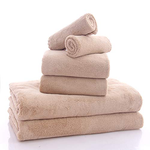 MOONQUEEN Premium Ultra Soft Quick Dry Bath Towel Set - 2 Bath Towels, 2 Hand Towels, 2 Washcloths - Super Absorbent Microfiber Coral Velvet Towels for Bathroom, Gym, Spa, Travel & Yoga (Brown, 6 Piece Set) - Perfect for Home, Hotels & Gifts
