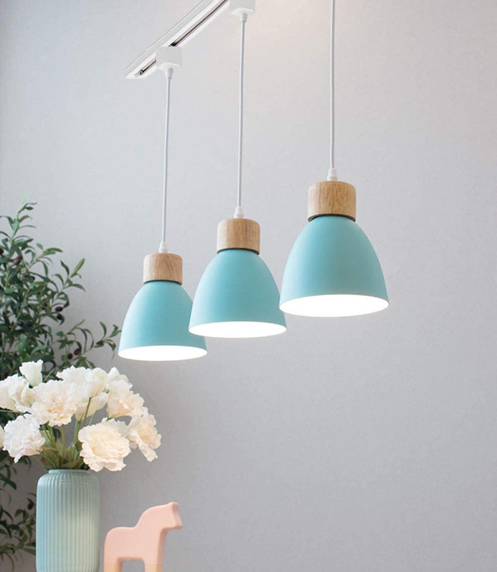 Kiven 3-Light J-Type Dimmable Track Lighting Fixture with Macaron Aluminum Shade - 24 Inch Blue | Modern Pendant Lighting for Kitchen, Dining Room & Retail Spaces