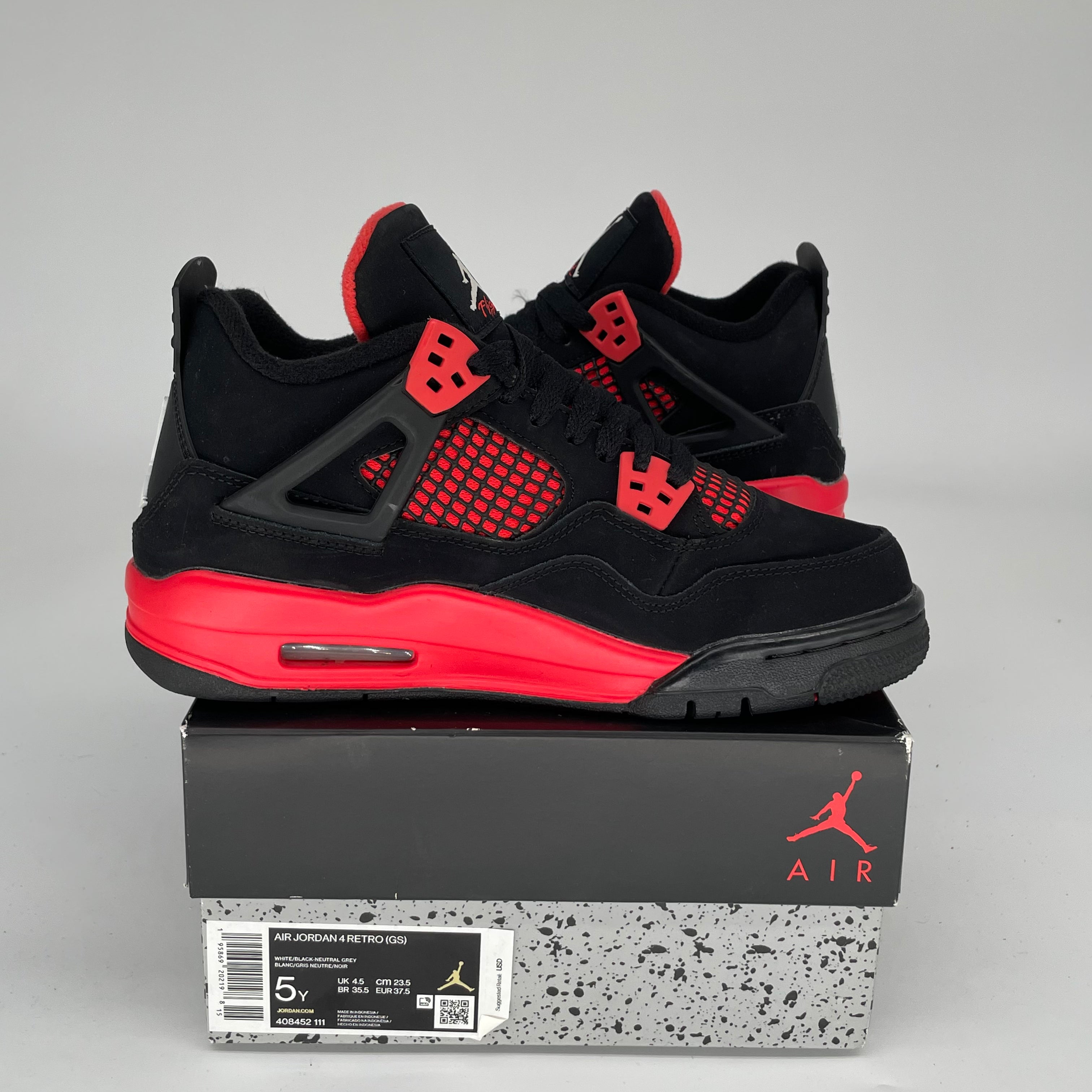 AIR JORDAN 4 RED THUNDER Sneakers - Men's Size 5Y (408452-016) | Basketball Shoes for Court & Street Style | Perfect for Games, Training & Casual Wear
