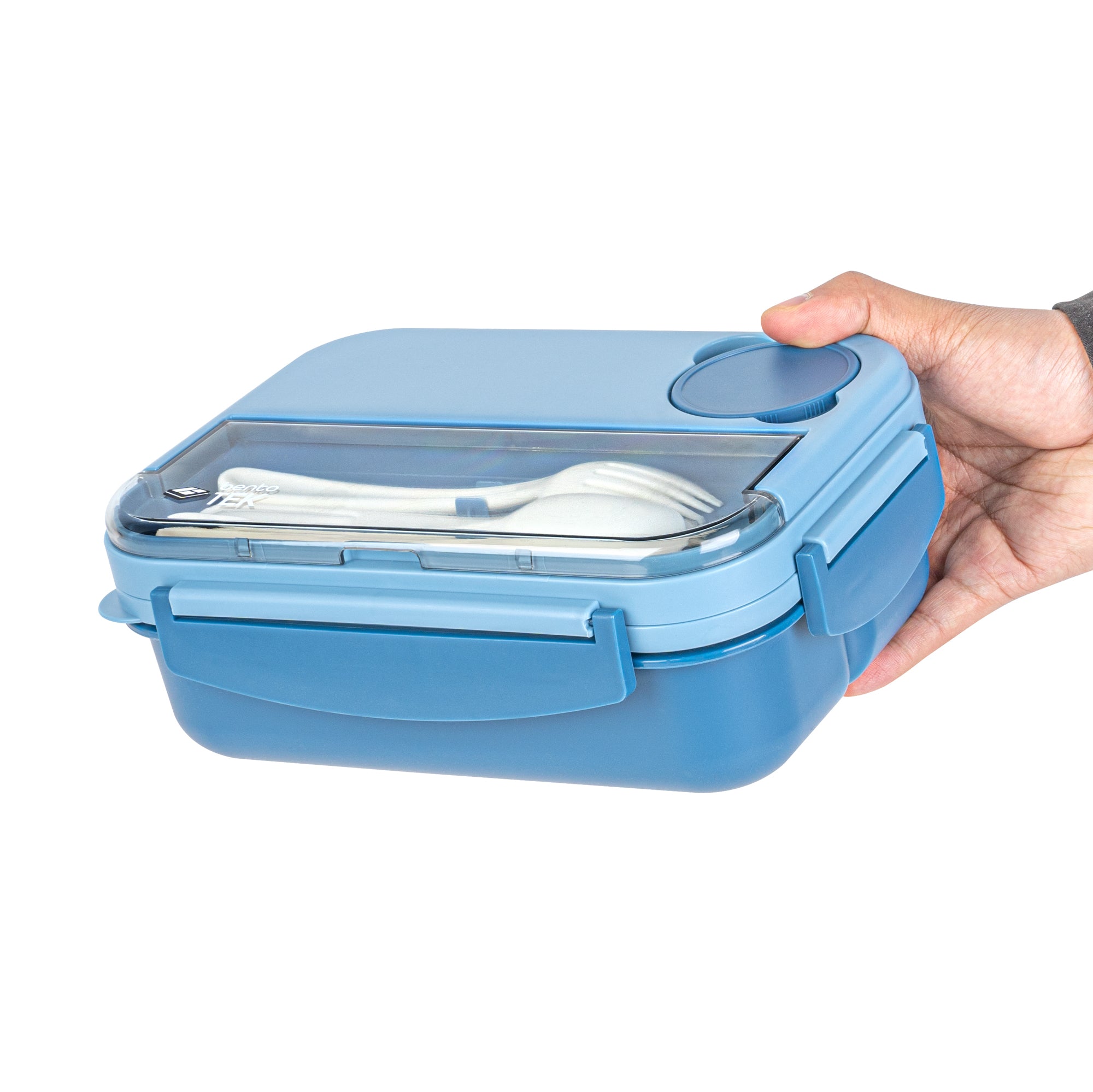Bento Tek 44 oz Blue BPA-Free Lunch Box with Utensils | Microwave Safe, Leak-Proof | 9 x 6.5 x 3.25 Inches | Perfect for School, Office & Picnics | 1-Pack