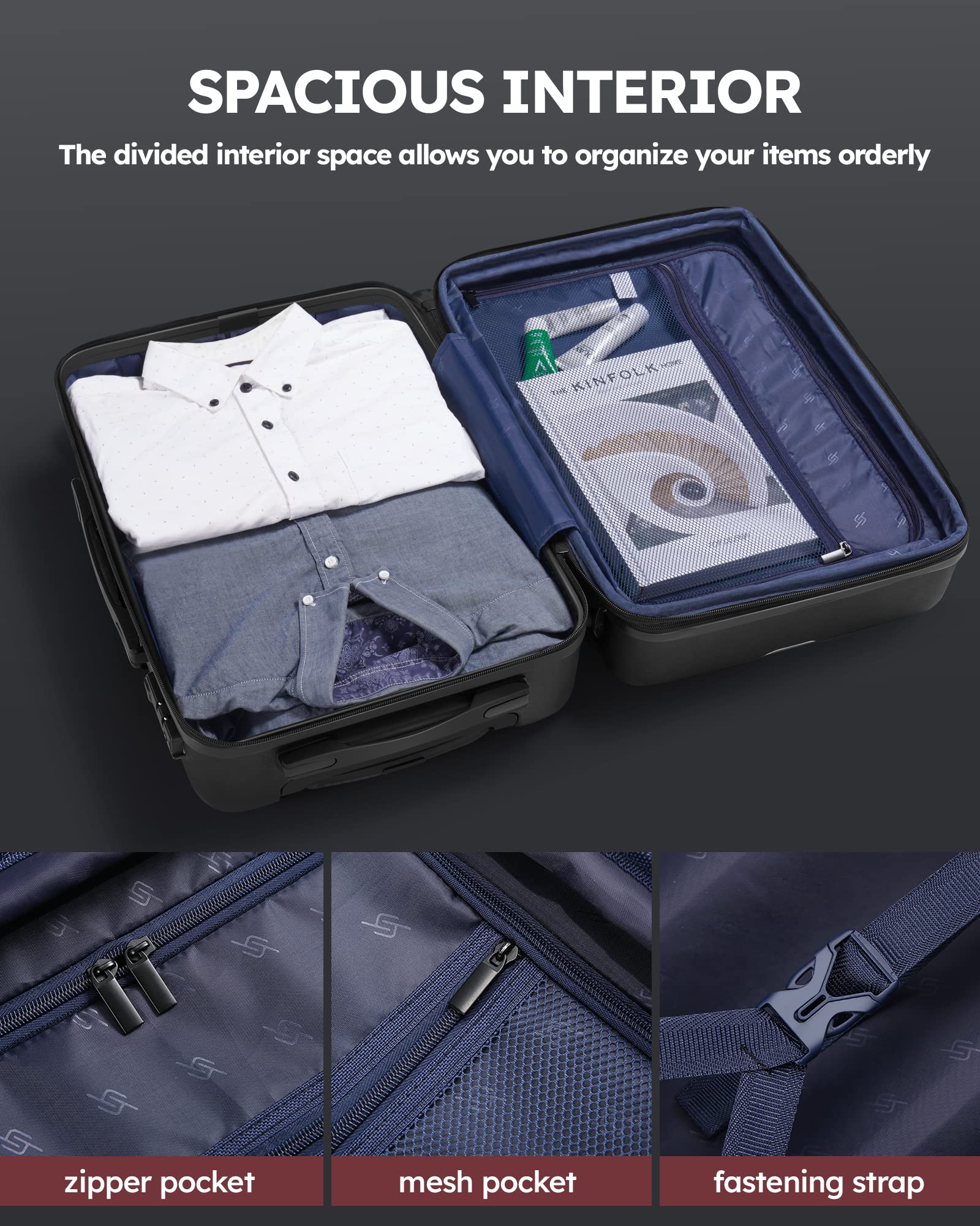 3 Piece Expandable Hardshell Luggage Set with Double Spinner Wheels & TSA Lock - Black | Lightweight Travel Suitcase for Business Trips, Vacations & International Flights
