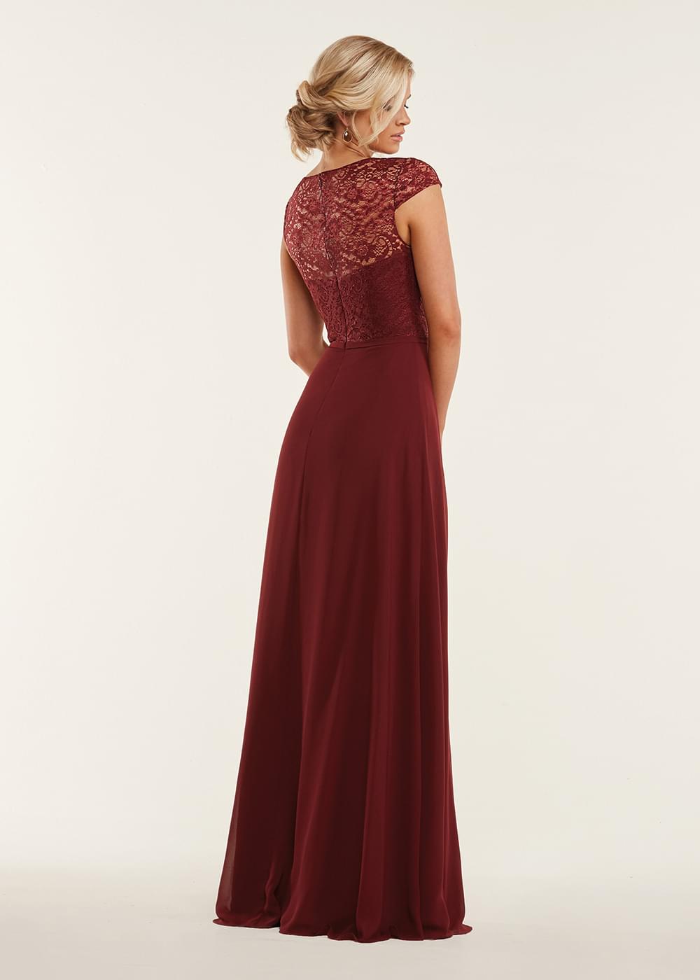 Elegant 80163 Lace Bodice A-Line Chiffon Bridesmaid Dress - Perfect for Weddings, Formal Events & Special Occasions