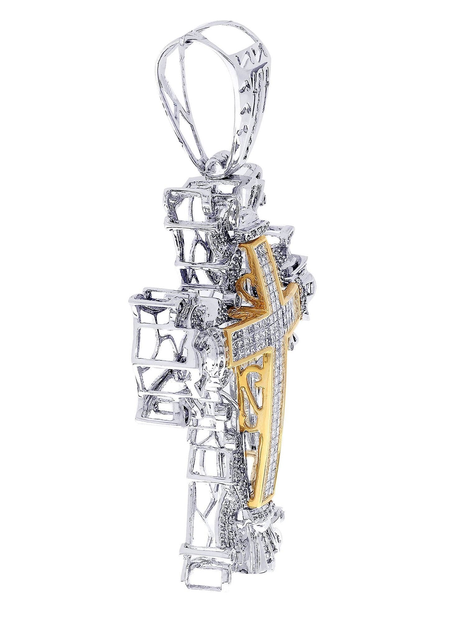 4.1 Carat Diamond Cross Pendant Necklace - 32.77 Grams Solid Gold Religious Jewelry for Women - Perfect for Baptism, First Communion & Wedding Gifts