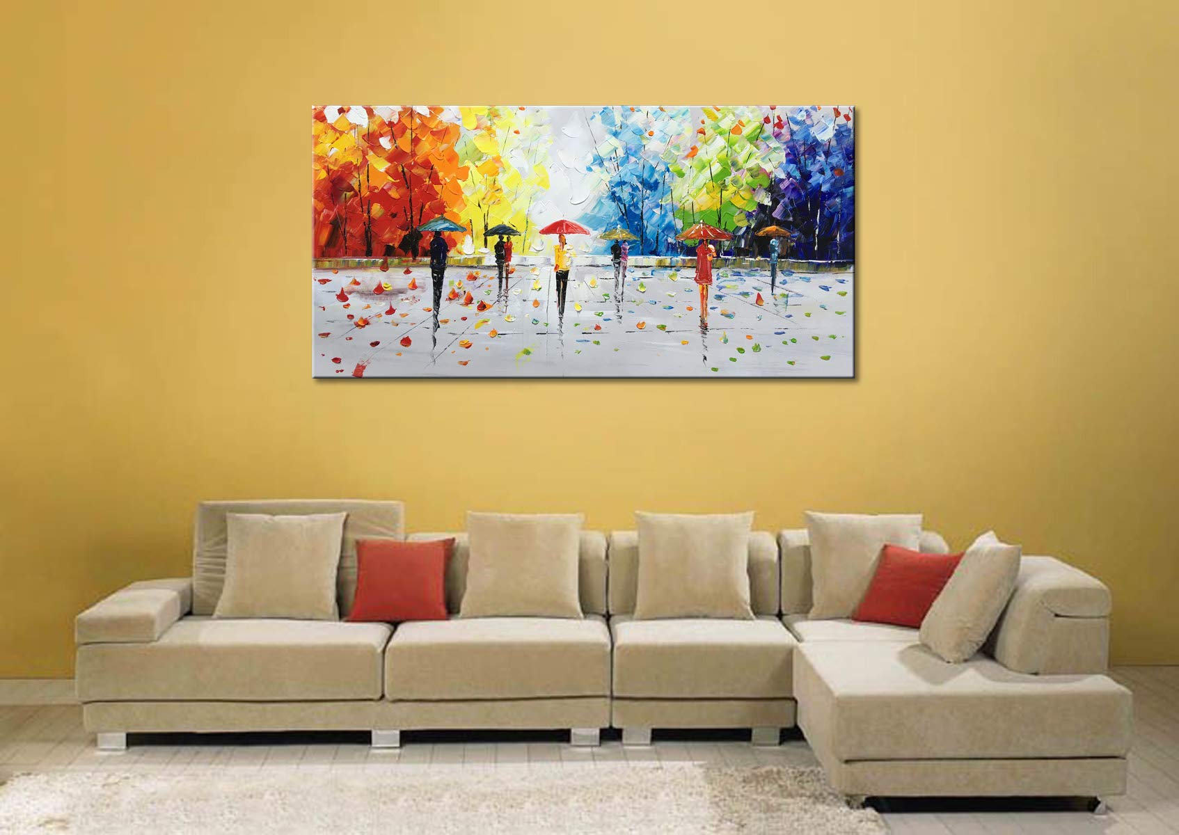 Winpeak Art Large Handmade 60x30 Streetwalk Textured Abstract Landscape Oil Painting on Canvas - Modern Wall Decor for Living Room, Bedroom & Office