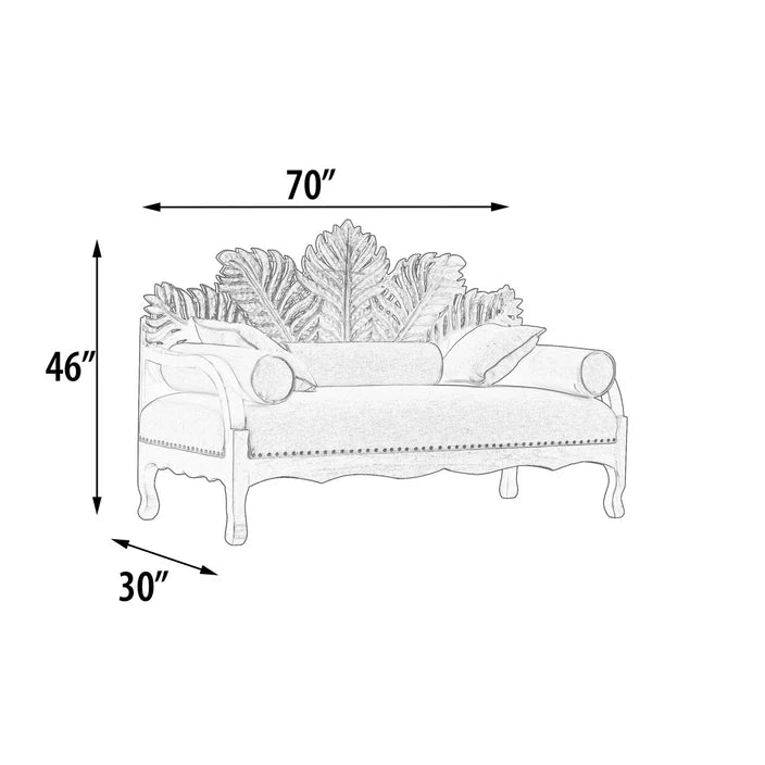 Hand Carved Leaf Design Natural Wood Daybed Bench - Rustic Sofa for Living Room, Bedroom & Patio - Perfect for Lounging, Reading & Relaxing