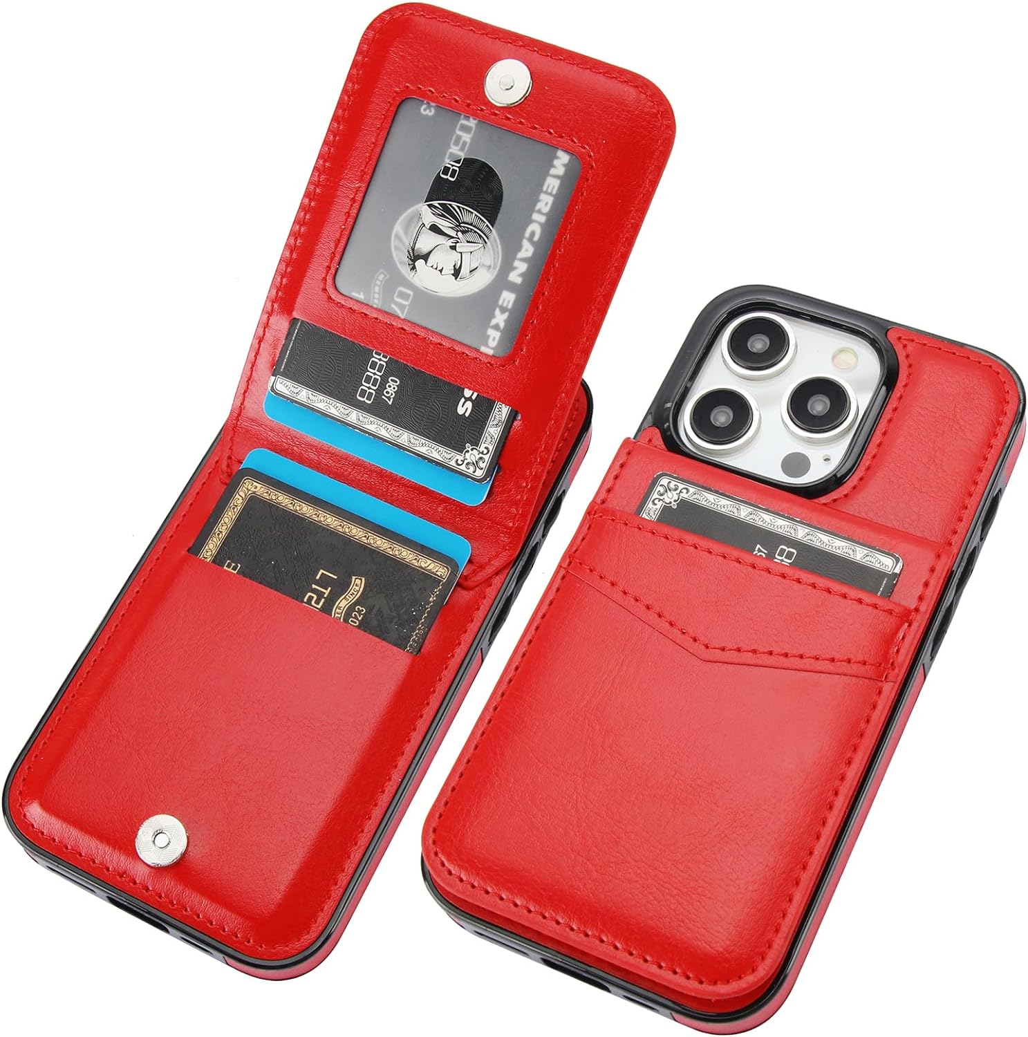 Premium Leather iPhone 15 Pro Case with Wallet & Credit Card Holder - Flip Protective Cover for Everyday Use, Travel & Business