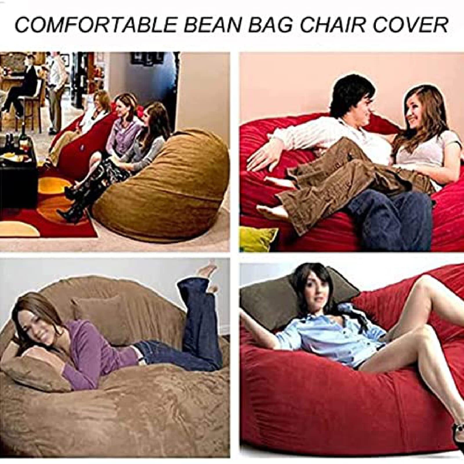 Oversized Velvet Bean Bag Chair Cover - 5FT (135x65cm) Washable Microfiber Sofa Bed Cover for Living Room, Light Grey - Perfect for Lounging, Gaming & Relaxation in Bedroom or Dorm