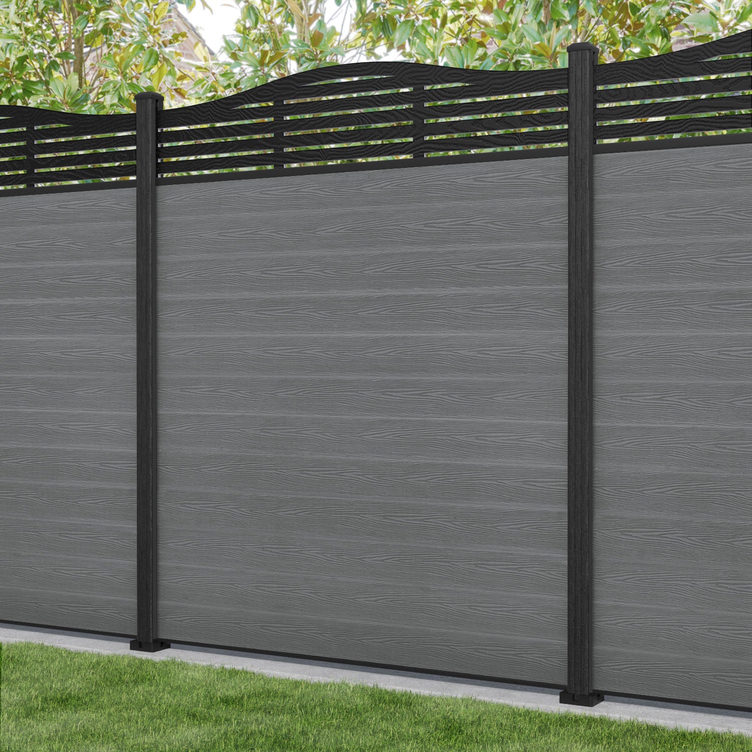Classic Aspen Curved Top Composite Fence Panel - Mid Grey Color | Durable Outdoor Privacy Fence for Backyard, Garden & Pool Area