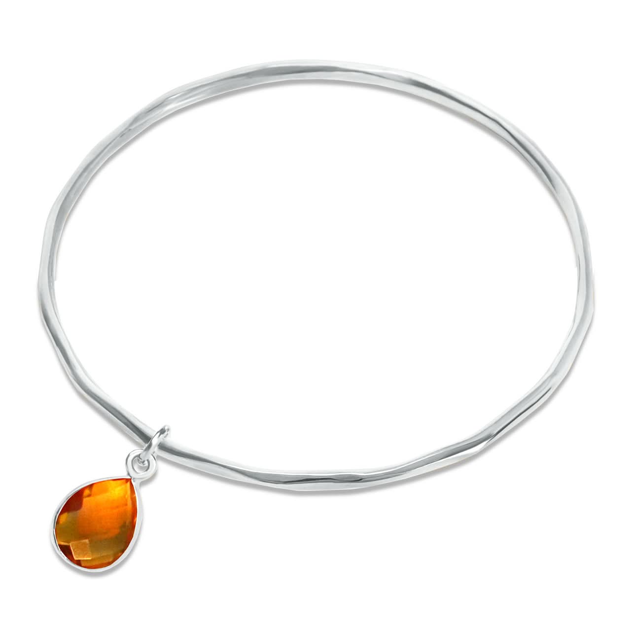 Citrine Charm Bangle Sterling Silver | November Birthstone Jewelry for Women | Perfect Gift for Birthday, Anniversary & Special Occasions