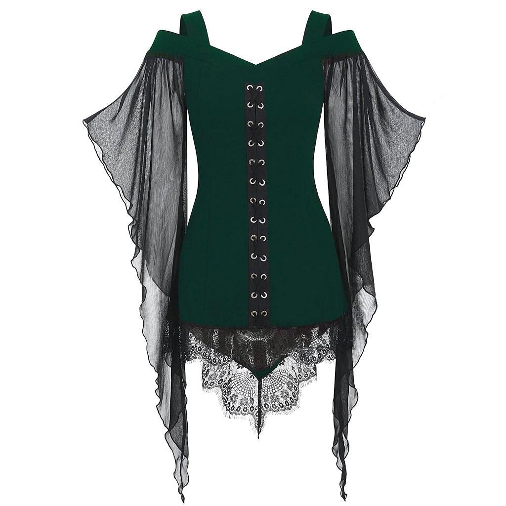 Oiumov Women's Gothic Lace Up Dress - Plus Size Halloween Costume, Cocktail Party & Cosplay Outfit for Women | Elegant Gothic Fashion for Halloween, Parties, and Themed Events