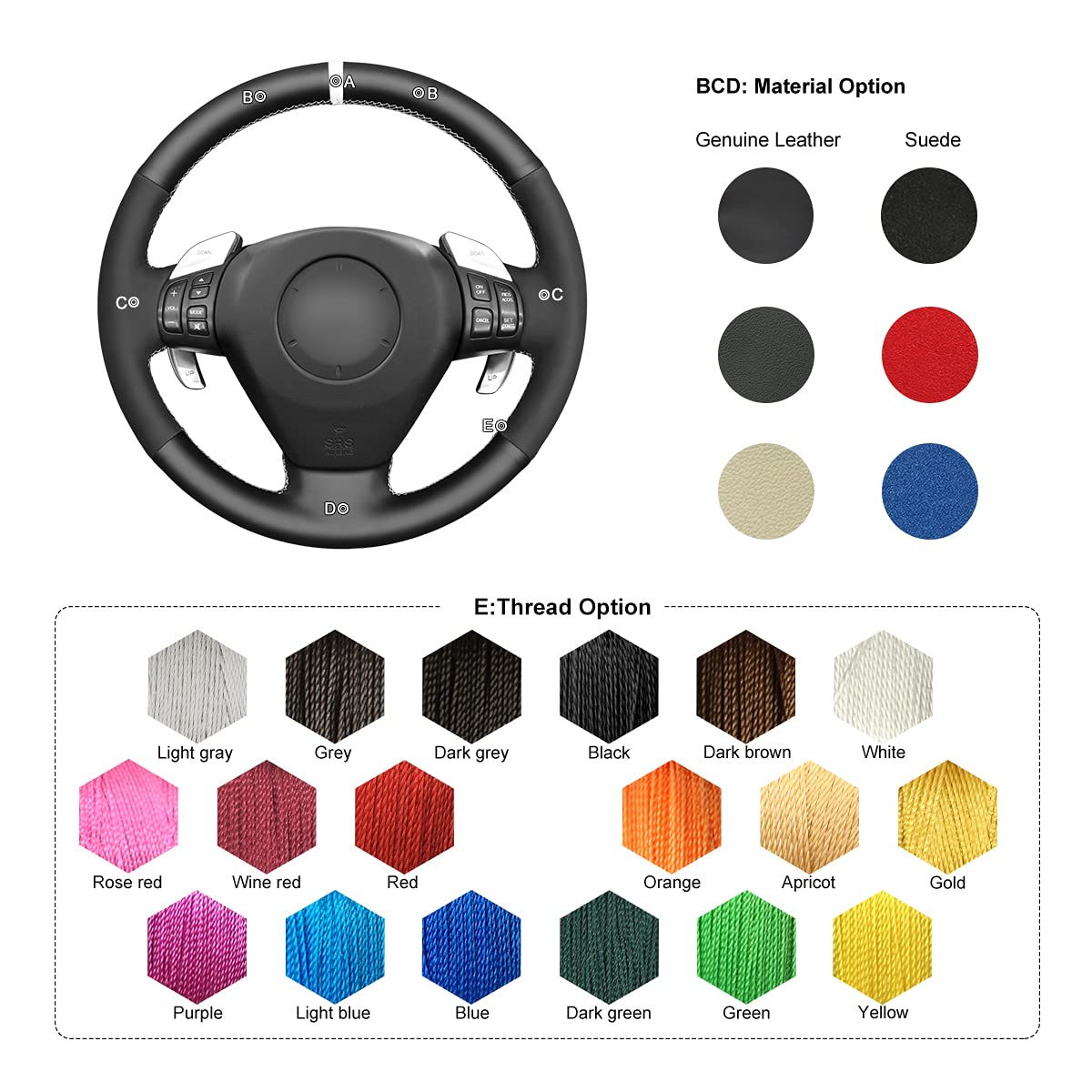 Premium MEWANT Suede & Genuine Leather Steering Wheel Cover for Mazda RX-8 RX8 - Hand-Stitched, Non-Slip Grip for Enhanced Driving Comfort (Perfect for Daily Commutes & Road Trips)