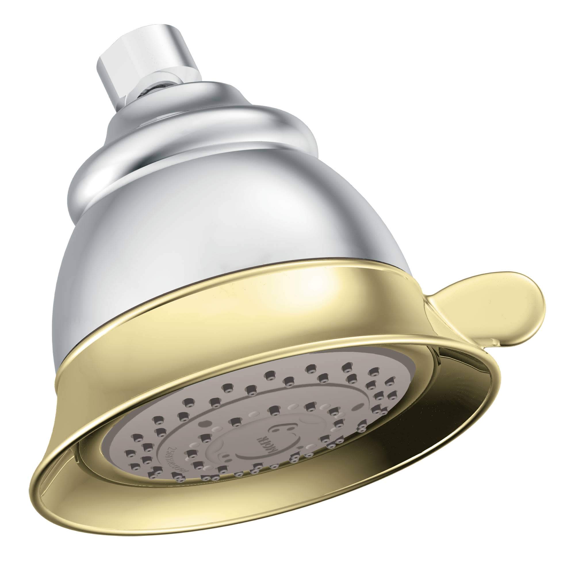 Moen 3838CP 4-Function Shower Head with Chrome & Polished Brass Finish - Perfect for Bathroom Renovation, Spa-Like Shower Experience, and Water Conservation