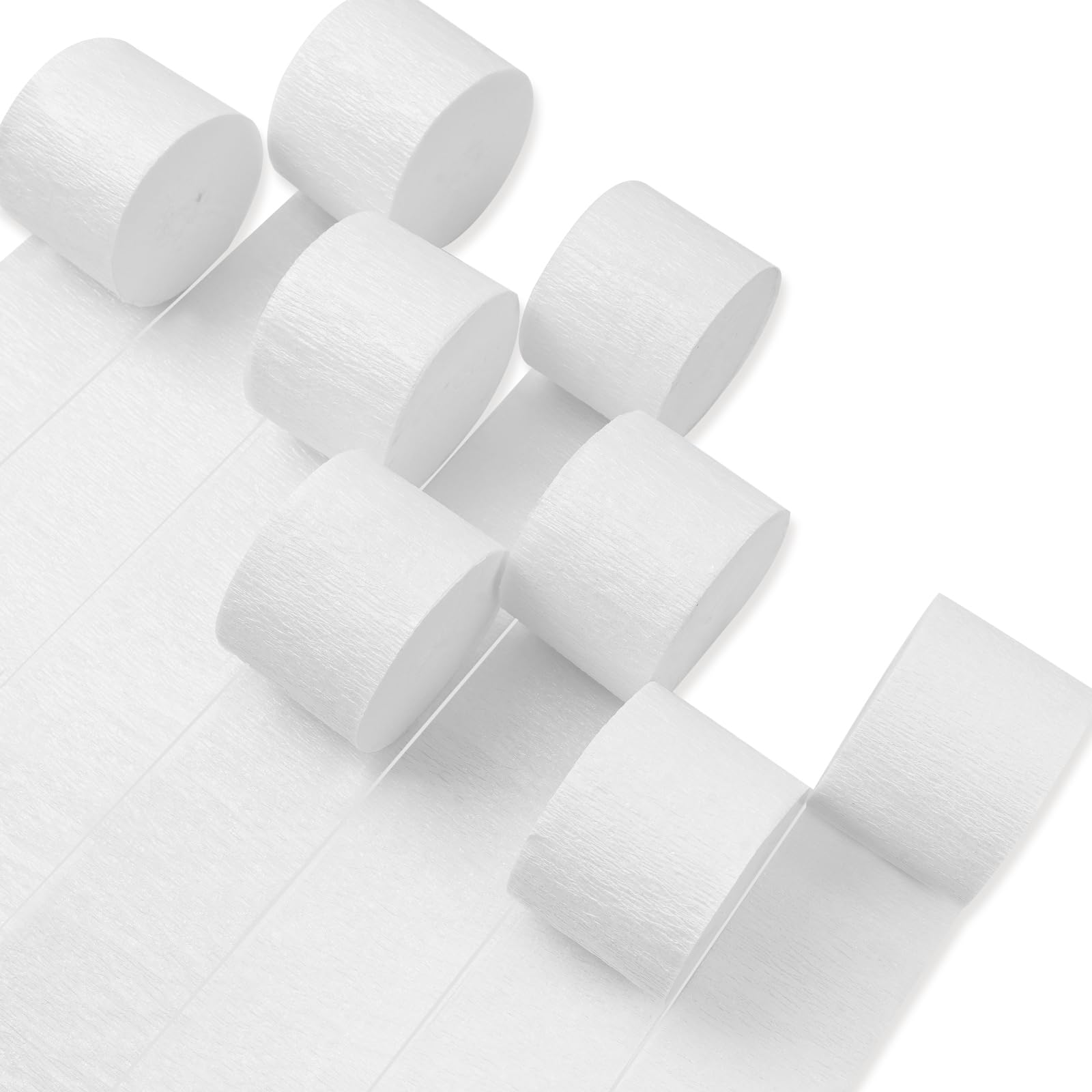 PartyWoo 8 Rolls Crepe Paper Streamers (656ft Total) - Pearl White Party Decorations for Birthday, Wedding & Events | 1.8