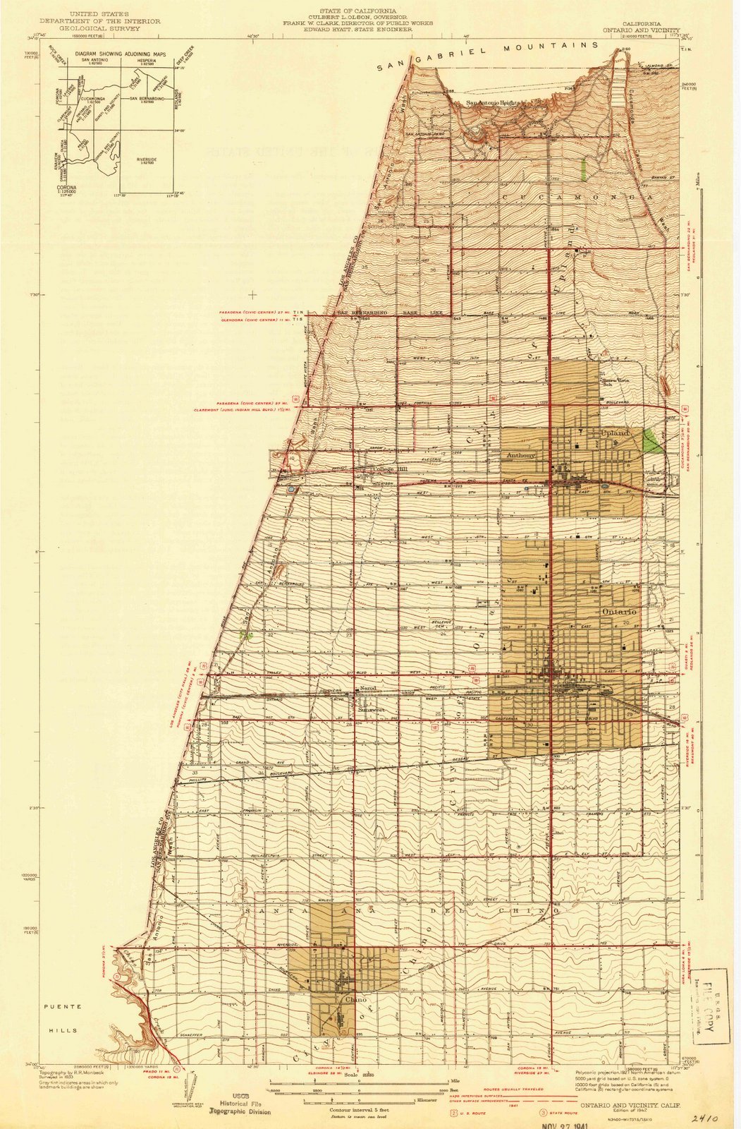 Vintage 1942 Ontario, California USGS Topographic Map - Large 30x44 Inch Historical Wall Art Decor for Home, Office & Classroom - Perfect for Geography Lovers & History Enthusiasts