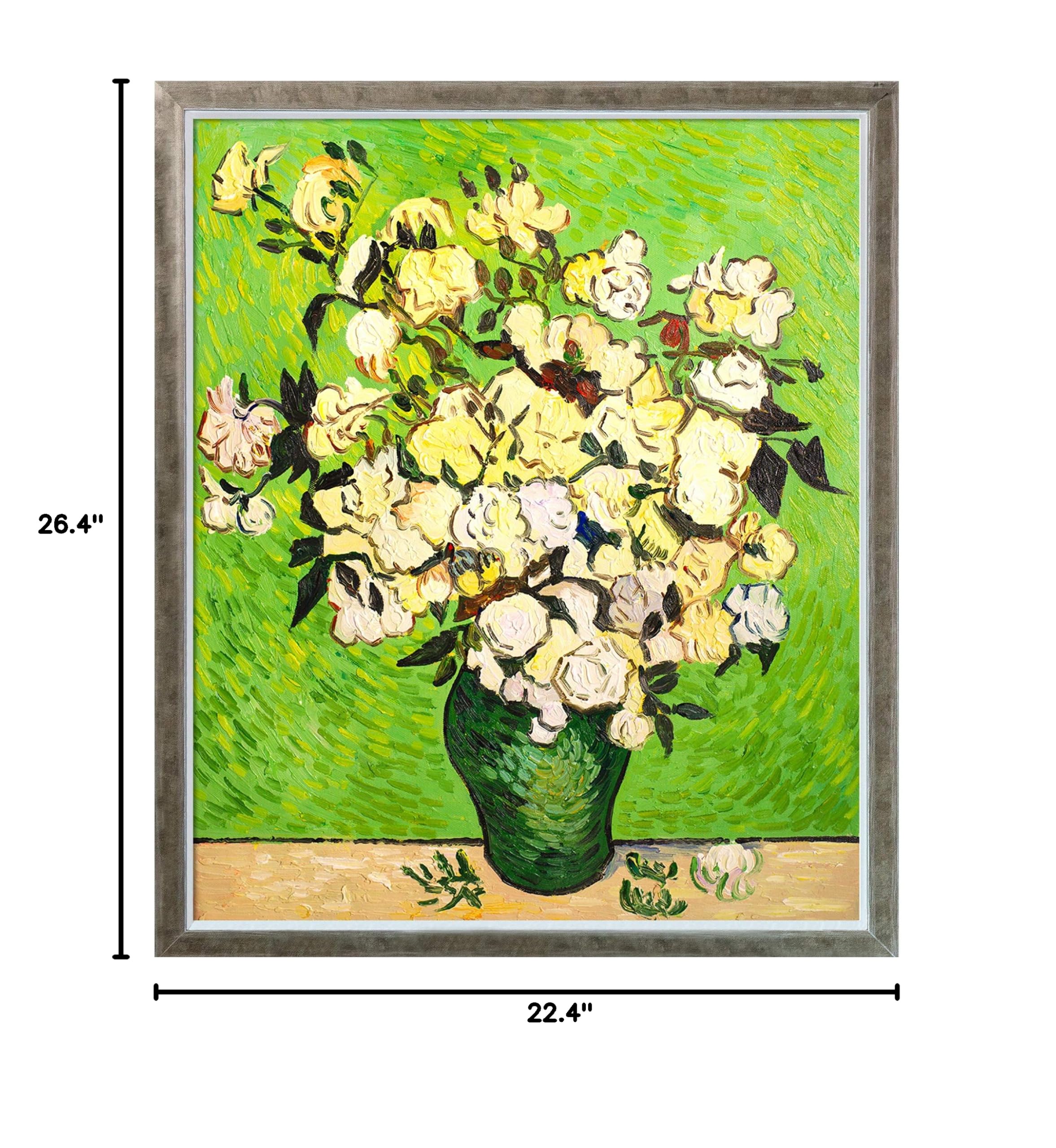 La Pastiche Hand-Painted Oil Reproduction Vase with Roses & Champagne Silhouette - 26.4x22.4 Inch Framed Wall Art - Perfect for Living Room, Bedroom & Office Decor