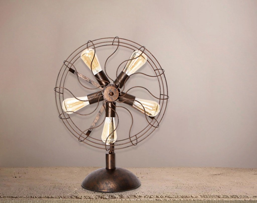 Vintage Edison Iron Fan Desk Lamp - Stylish Bedside Table Lamp for Bedroom, Living Room, Dining Room & Study - Perfect for Reading, Working & Home Decor