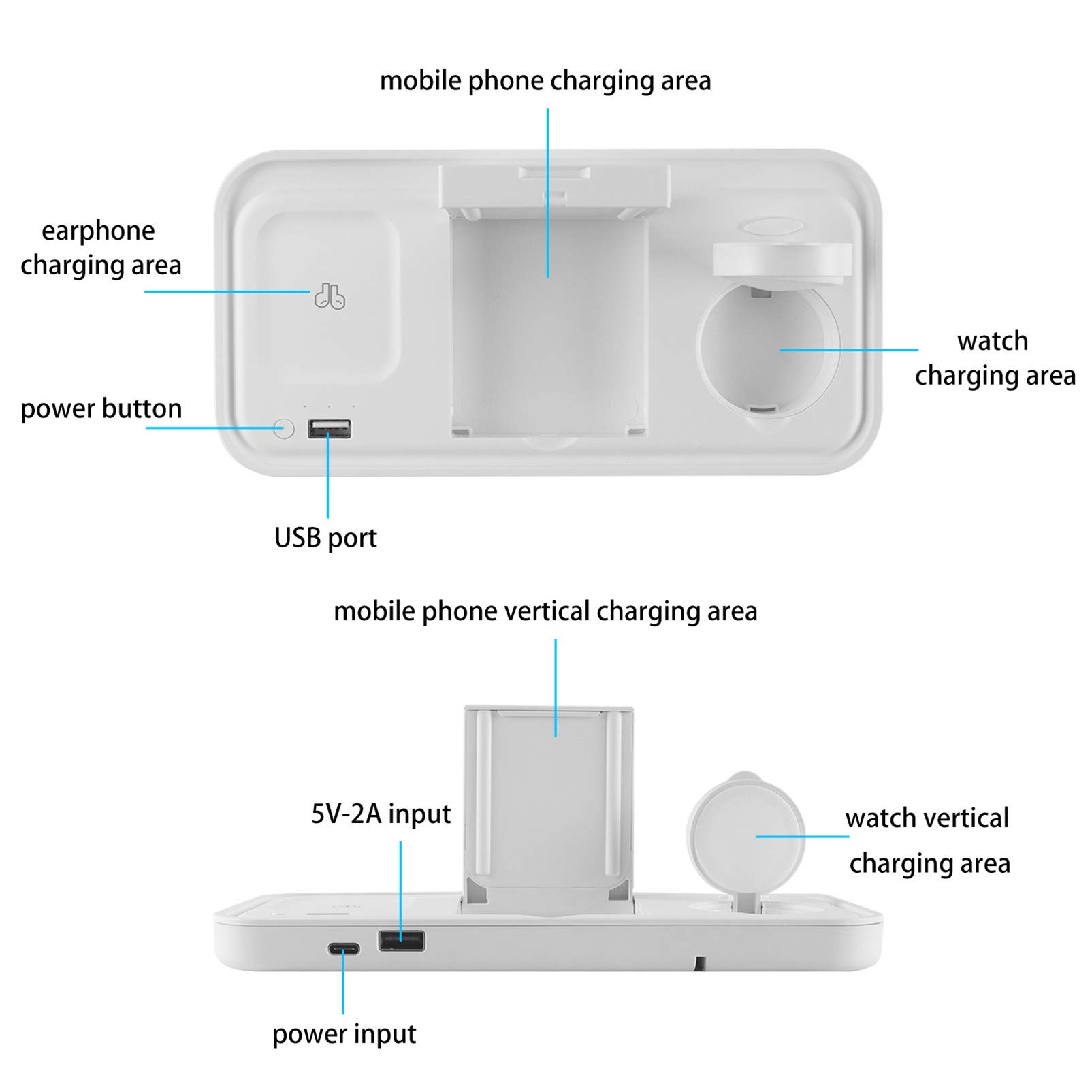 3-in-1 Foldable Qi-Certified Wireless Charging Station for iPhone 12/11/Pro/Max/XS/XR, Apple Watch & AirPods Pro - Fast Wireless Charger Stand (White) | Perfect for Bedside, Office Desk & Travel Charging