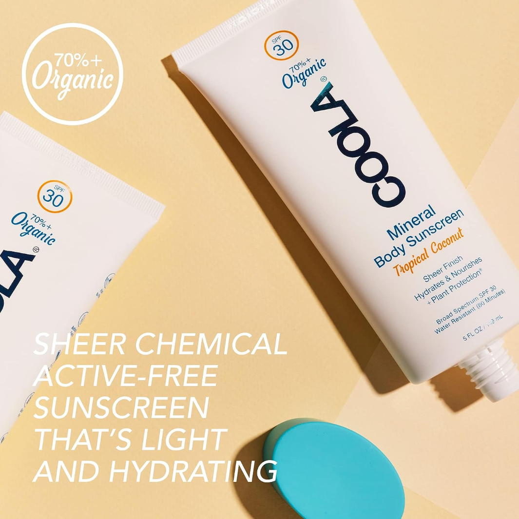 COOLA Mineral Body Organic Sunscreen Lotion SPF 30 - Tropical Coconut Scent, Reef Safe, Broad Spectrum UVA/UVB Protection, Water Resistant, Vegan & Cruelty Free - Perfect for Beach, Pool & Outdoor Activities