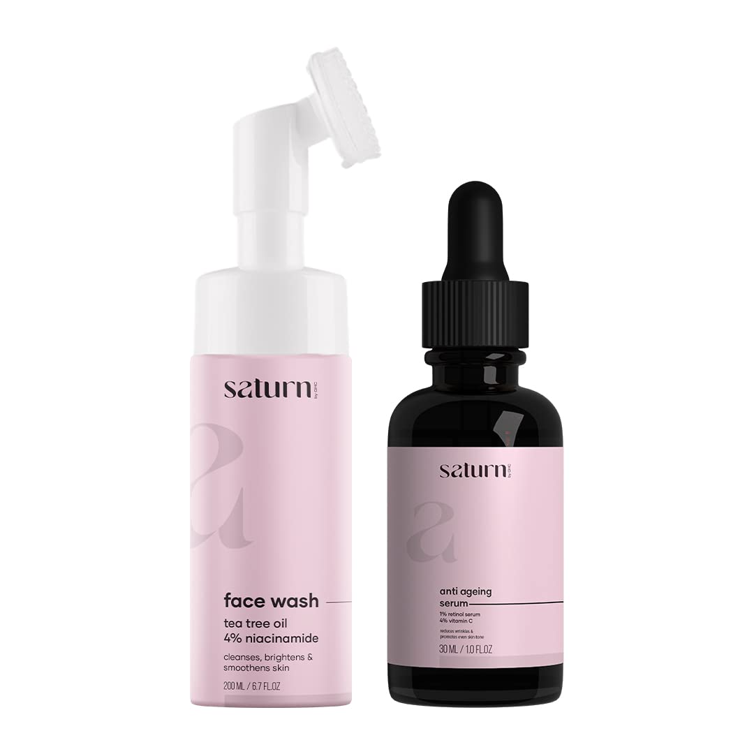 GHC Anti-Aging Face Serum (30ml) & Foaming Face Wash with Built-In Brush (120ml) - Niacinamide Skincare Set for Wrinkles & Dullness - Hydrating & Brightening Combo - Perfect for Daily Skincare Routine & Travel