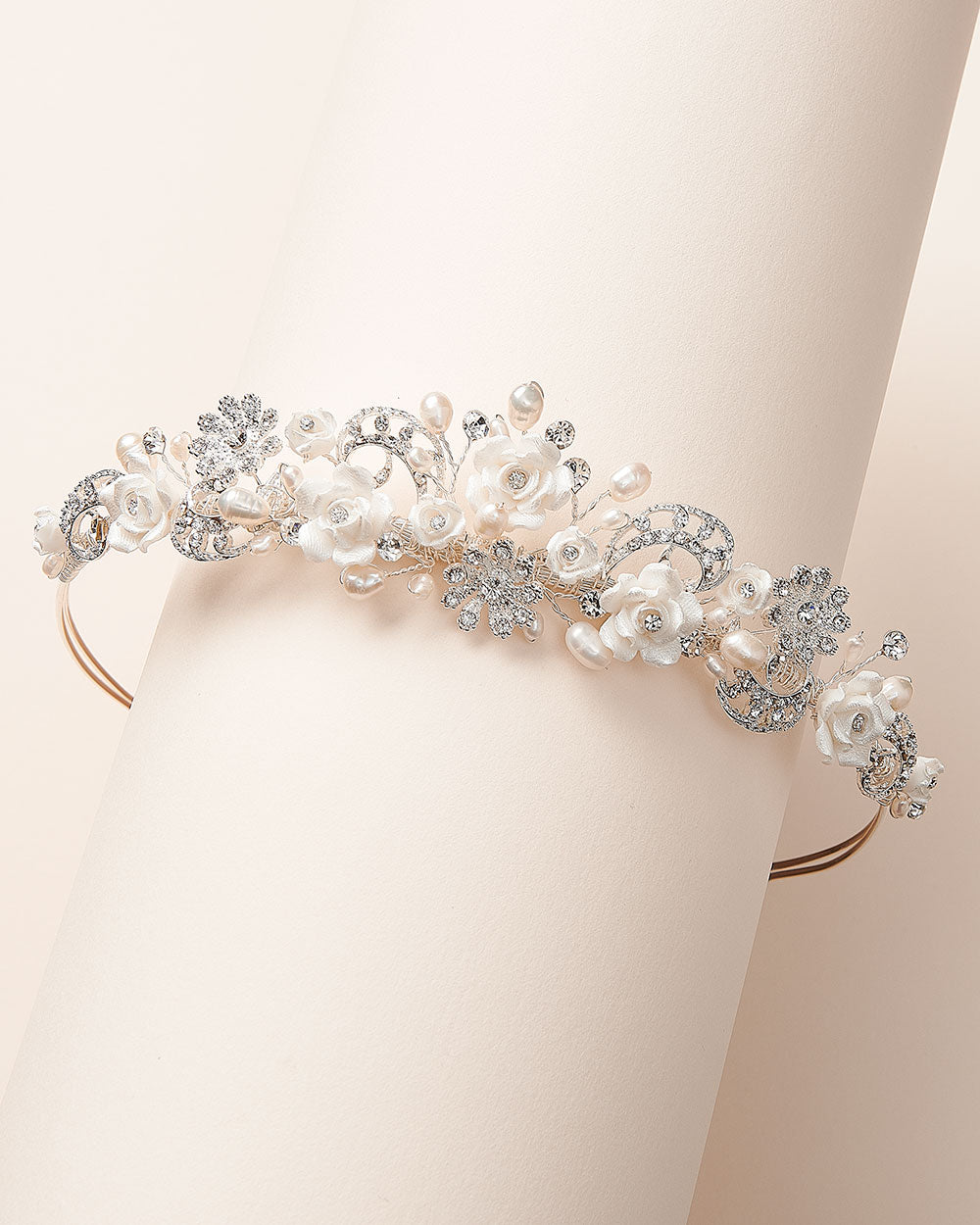 Elegant Rose & Pearl Flower Tiara Headband - Vintage Bridal Hair Accessories for Weddings, Prom, Parties & Special Occasions