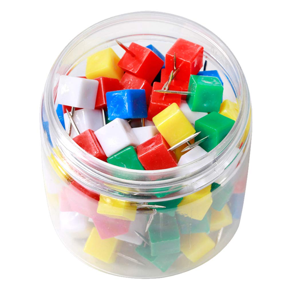 HEALLILY 100-Piece Mixed Color Square Head Map Push Pins - Thumb Tacks for Bulletin Boards, Office, School & Home Decor - Perfect for Maps, Notes & DIY Projects
