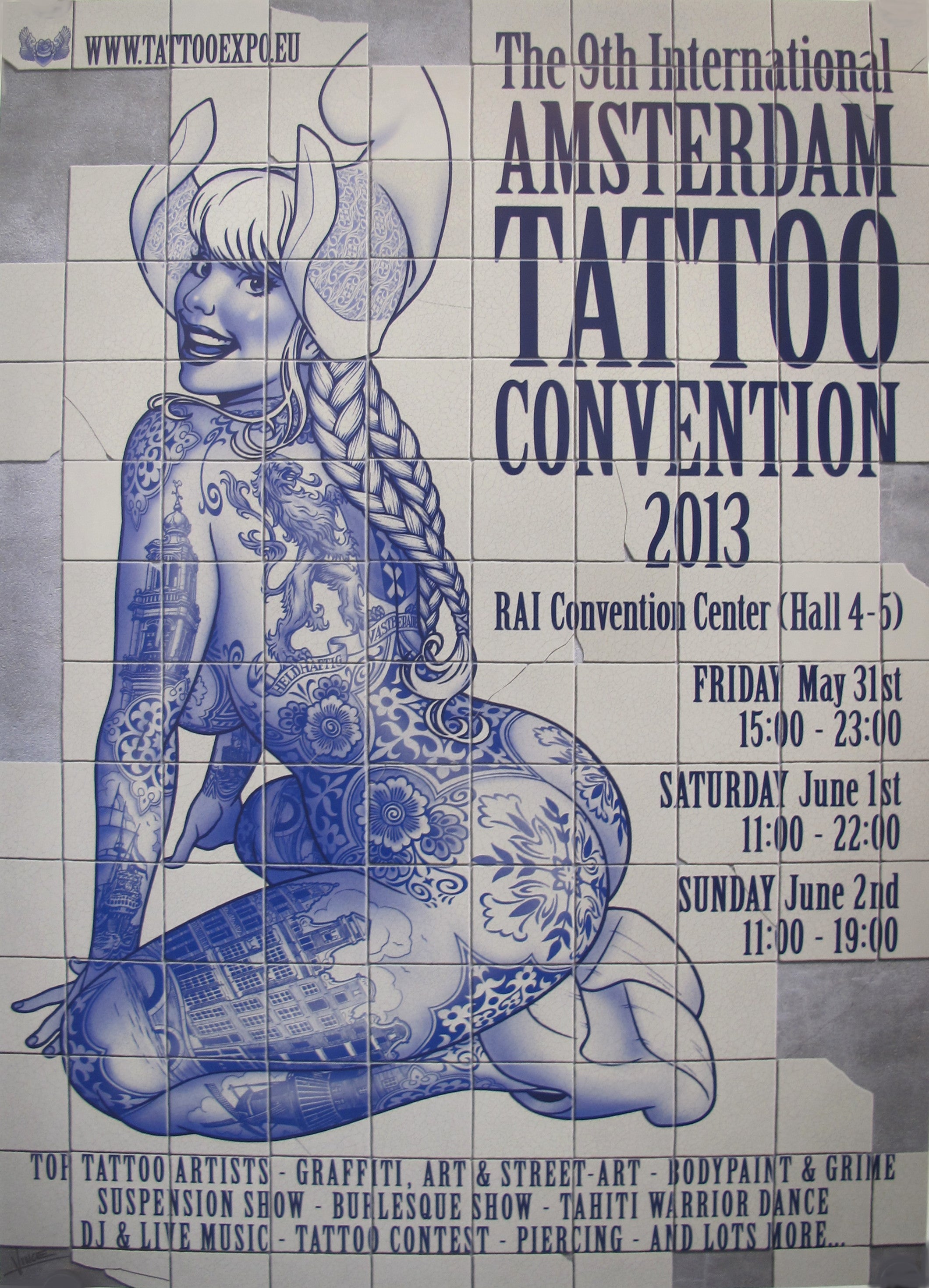 2013 Dutch Poster - Amsterdam International Tattoo Convention Vince | Vintage Tattoo Art Collectible for Home & Office Decor | Perfect for Tattoo Enthusiasts & Art Lovers