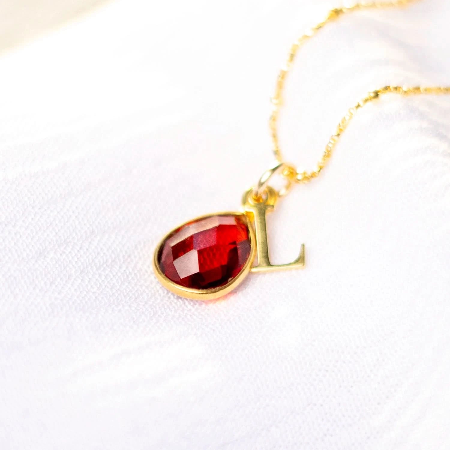 Garnet Charm Necklace in Gold - January Birthstone Jewelry for Women | Perfect Gift for Birthday, Anniversary & Valentine's Day