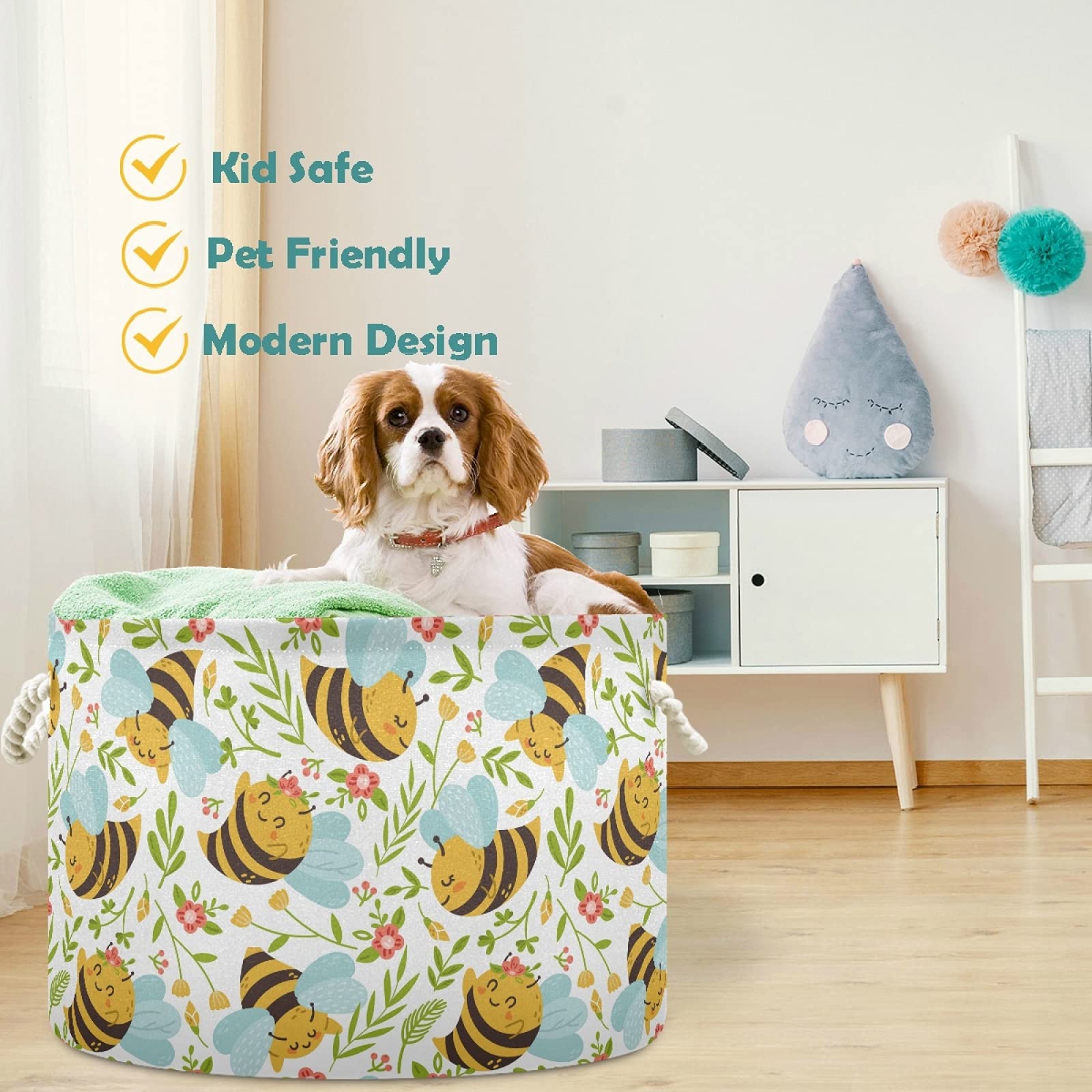 **Honey Bee Kids Seamless Pattern Cute Bumblebee Laundry Basket - Collapsible Fabric Storage Bin for Toys, Clothes & Organizing - Perfect for Nursery, Bedroom, Bathroom, Closet & Office**