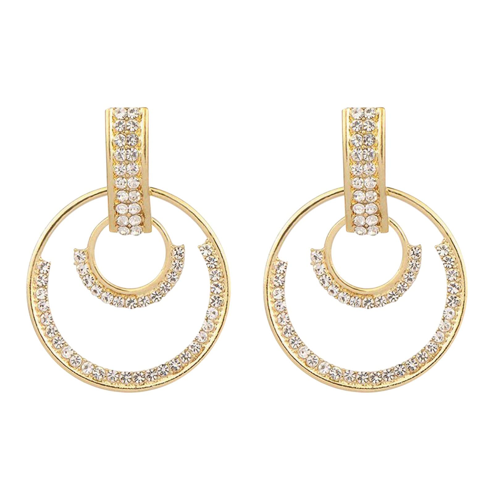 Geometric Micro Diamond Circle Dangle Earrings for Women - Thin Gold & Silver Hoop Earrings Set - Elegant Wedding Jewelry Gift for Her - Perfect for Parties, Date Nights & Special Occasions (Gold, One Size)