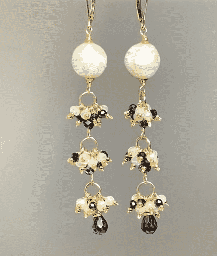 Edison Pearl Long Dangle Earrings with Black Spinel, White Pearl & Moonstone - Elegant Boho Jewelry for Women, Perfect for Weddings, Parties & Special Occasions