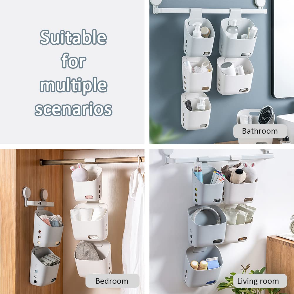 3-Pack Hanging Plastic Baskets with Hooks - Drainage Shower Organizer, Kitchen & Bedroom Storage Baskets, Space-Saving Home Decor (Gray) - Perfect for Bathroom, Pantry, and Closet Organization